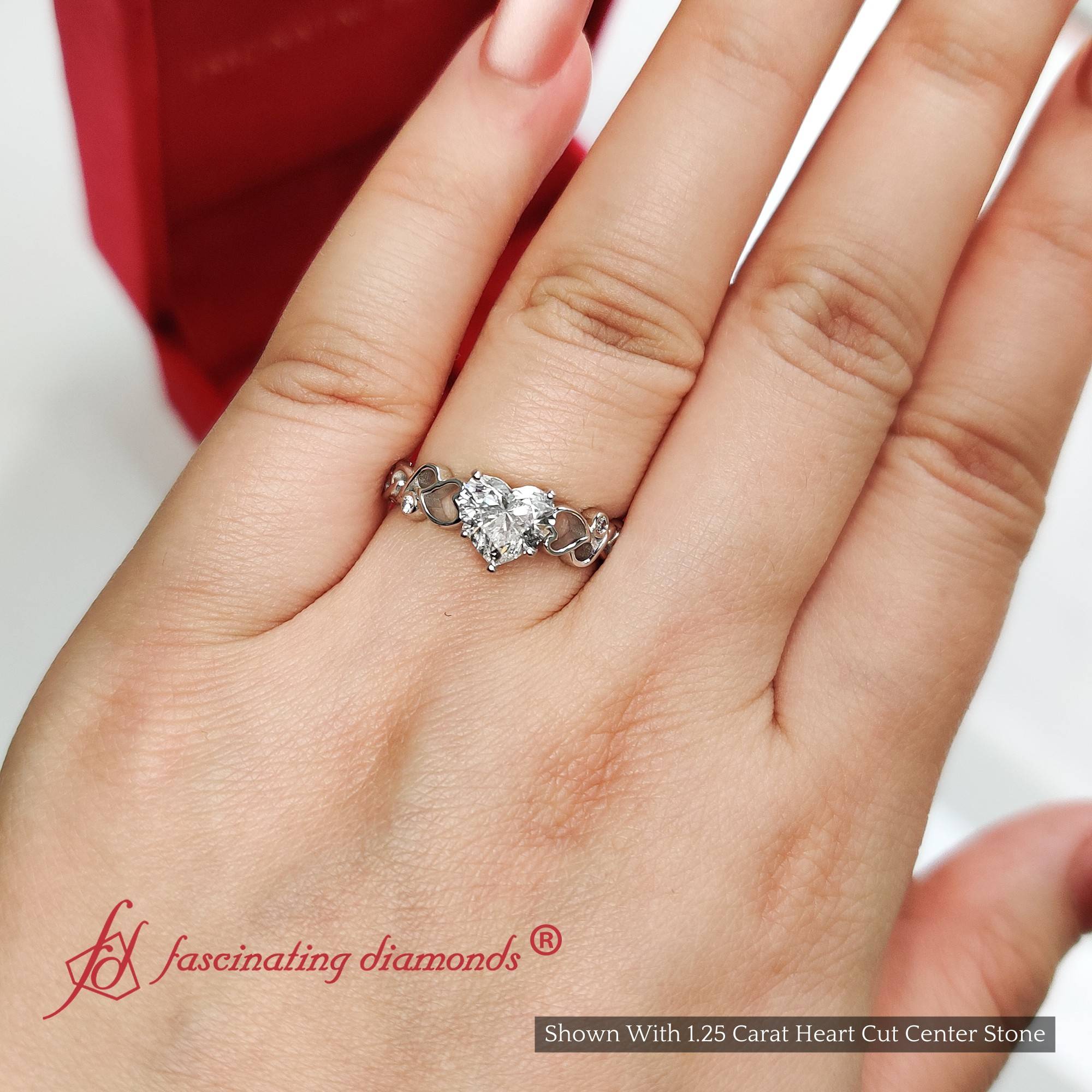 Heart Shaped Lab Diamond Beautiful Filigree Ring with 18K White Gold White Diamond