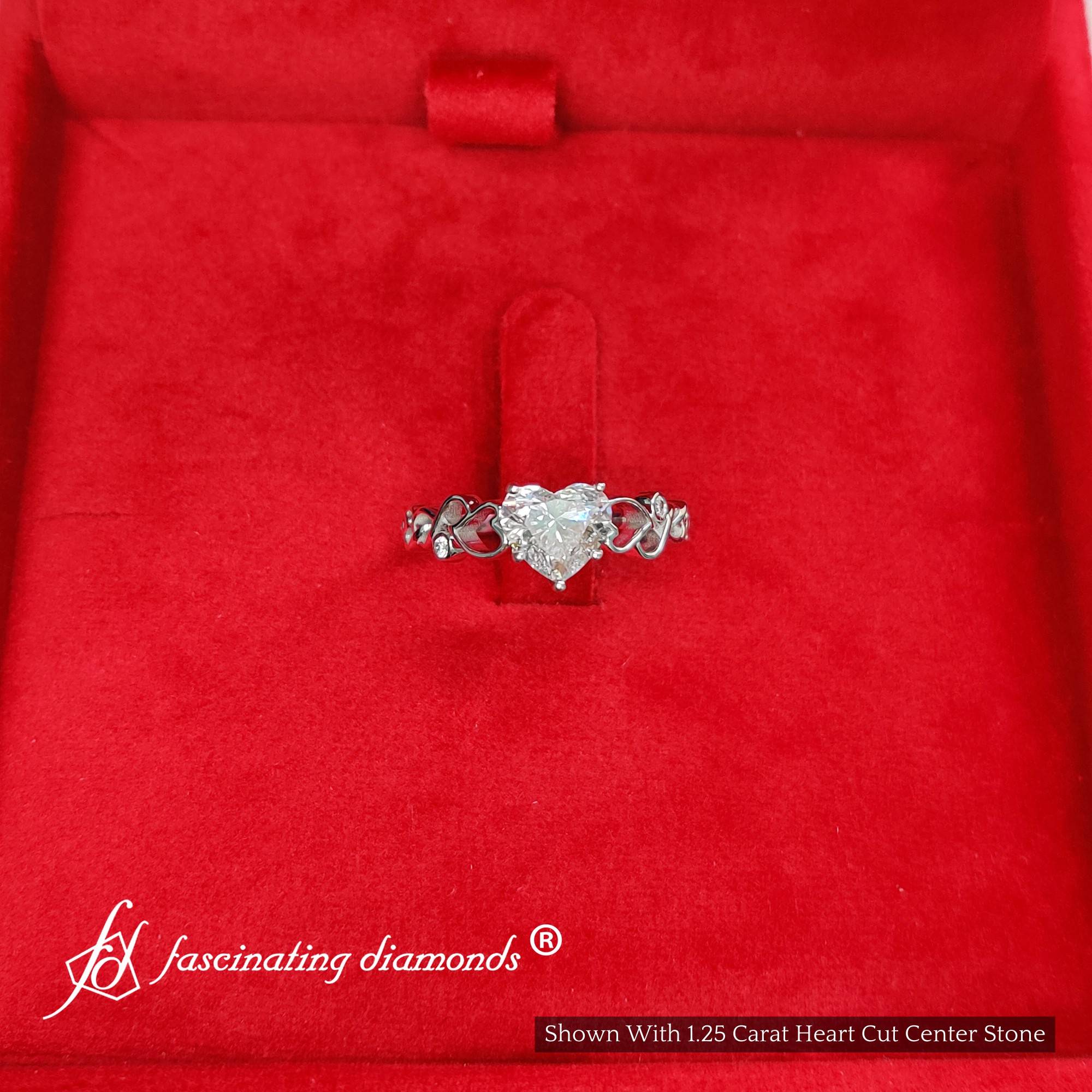 Heart Shaped Lab Diamond Beautiful Filigree Ring with 18K White Gold White Diamond