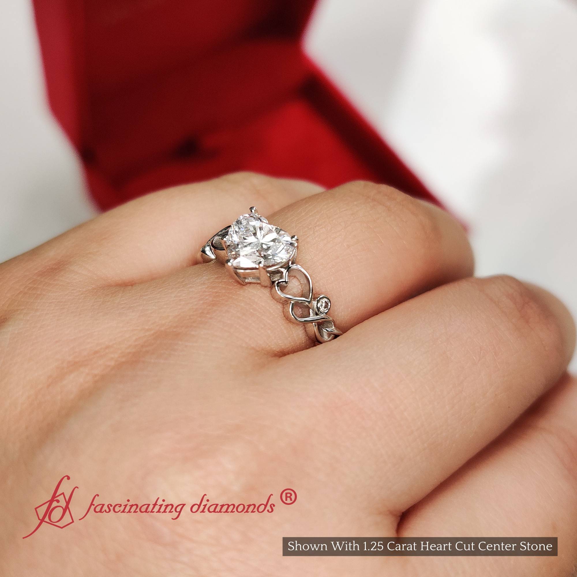 Heart Shaped Lab Diamond Beautiful Filigree Ring with 18K White Gold White Diamond