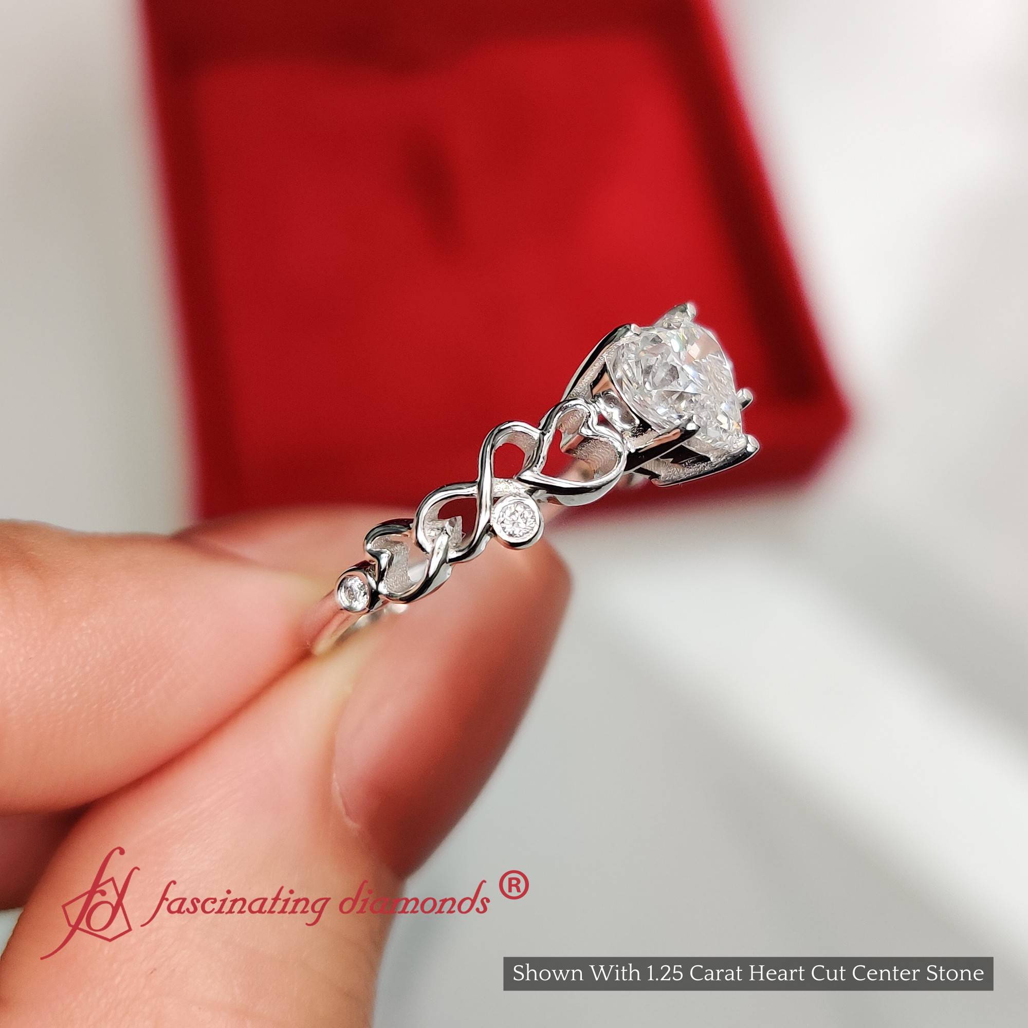 Heart Shaped Lab Diamond Beautiful Filigree Ring with 18K White Gold White Diamond