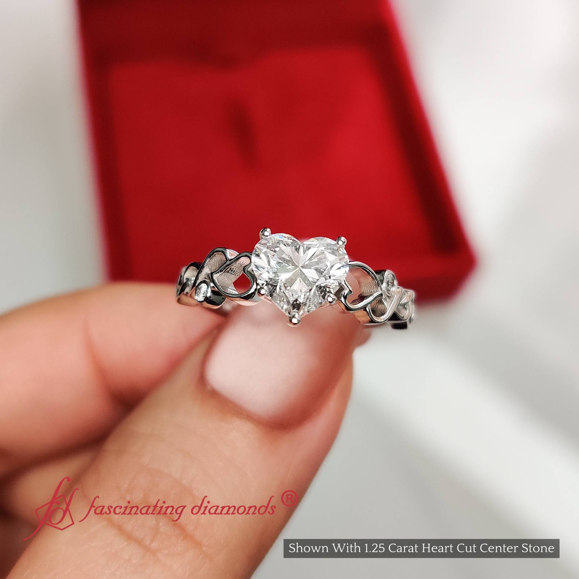 Heart Shaped Lab Diamond Beautiful Filigree Ring with 18K White Gold White Diamond