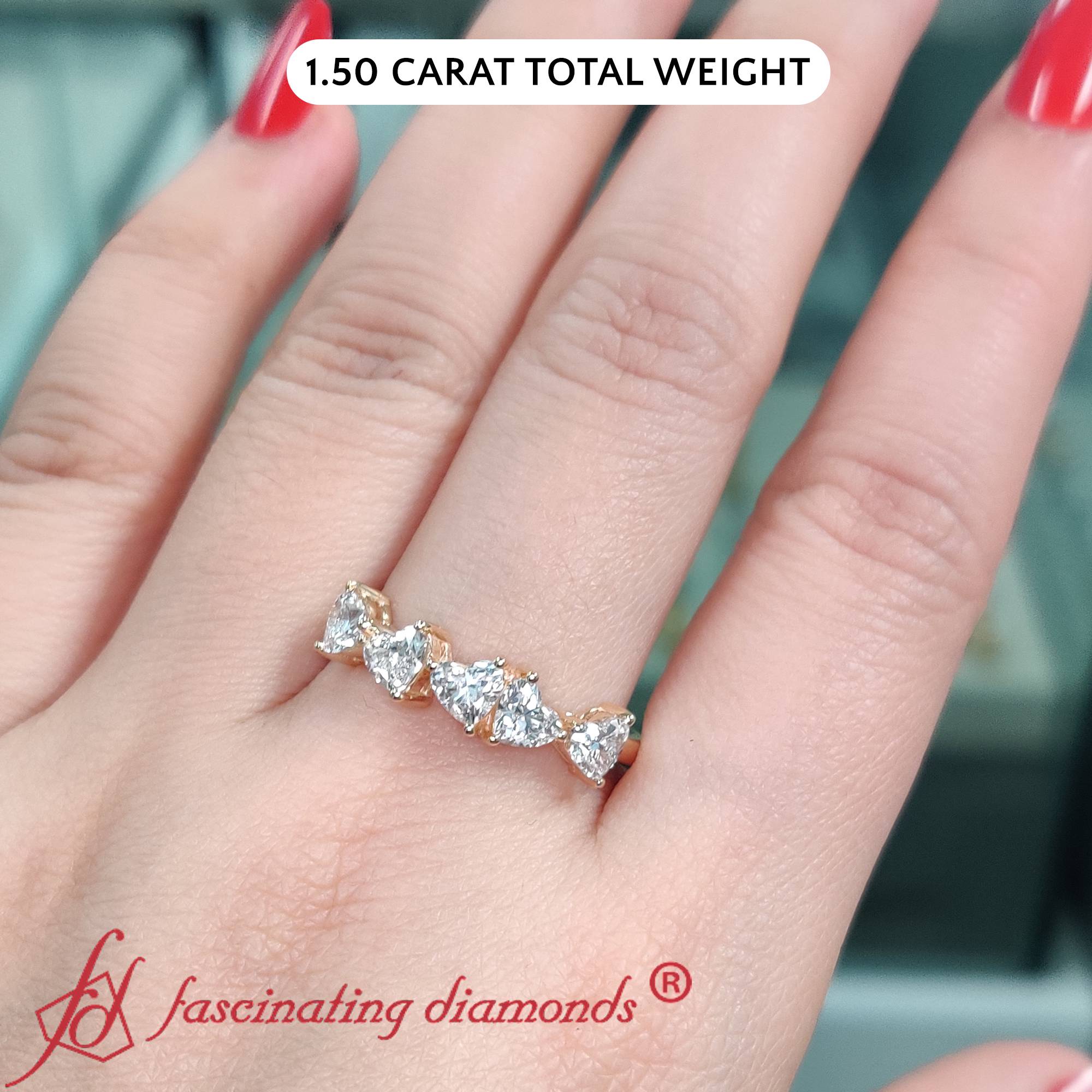 1.50 Carat Heart Shaped 5 Stone Anniversary Ring with 14K Yellow Gold White Diamond