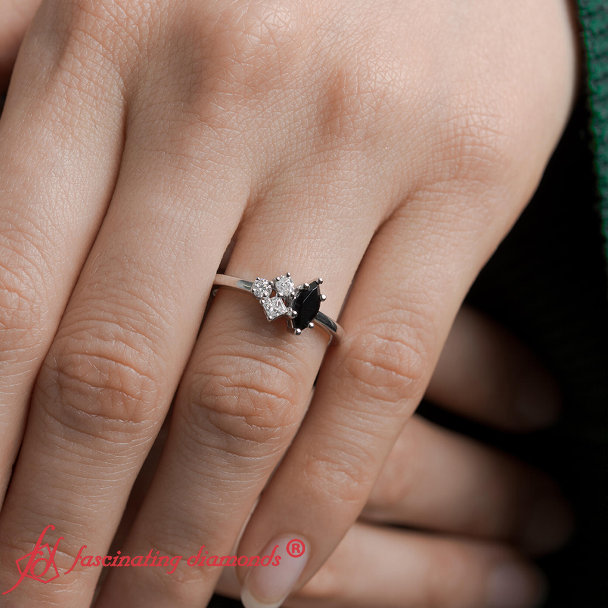 Non Traditional Petite Ring with 14K White Gold Black Onyx