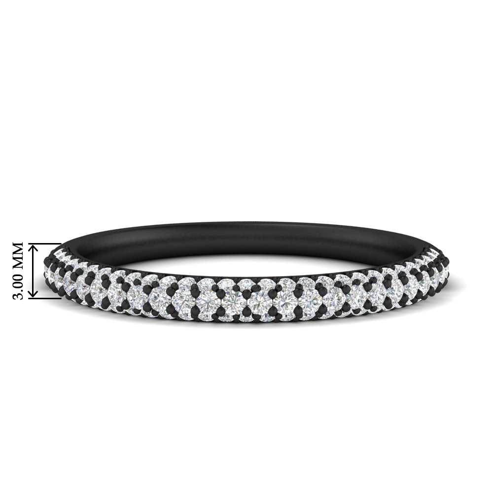 Trio Diamond Black Wedding Band with 14K Black Gold White Diamond