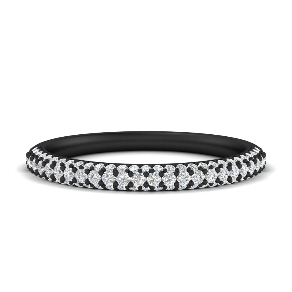 Trio Diamond Black Wedding Band with 14K Black Gold White Diamond