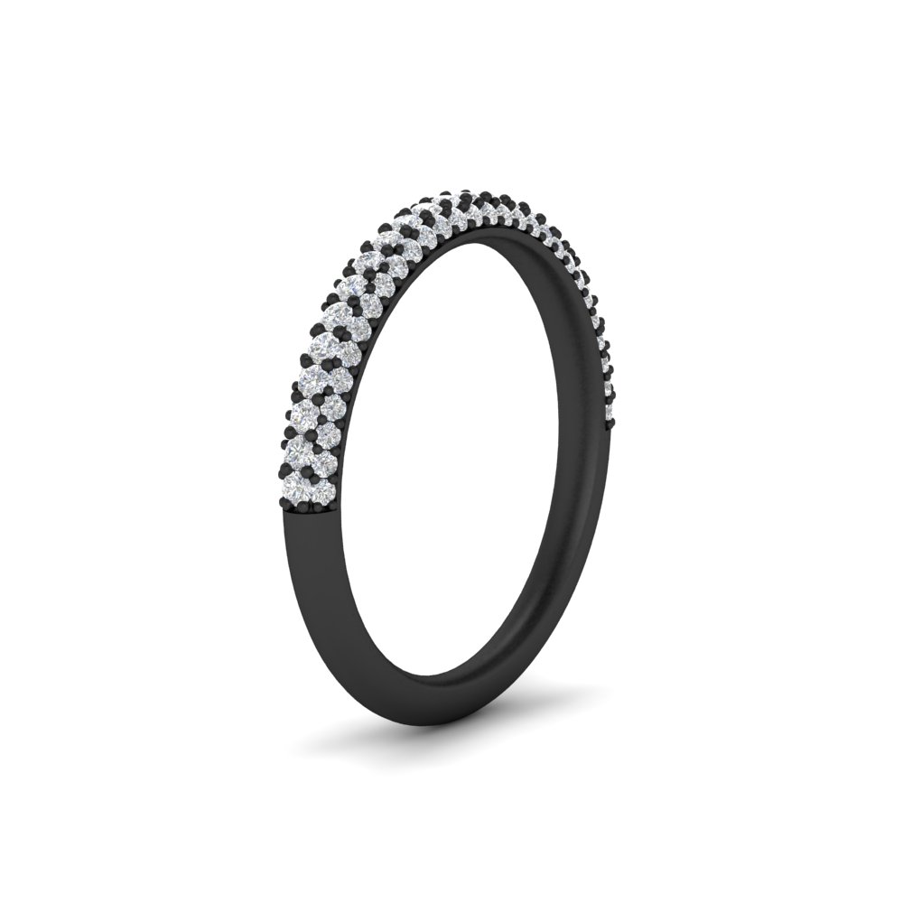 Trio Diamond Black Wedding Band with 14K Black Gold White Diamond