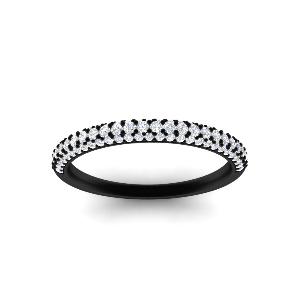 Trio Diamond Black Wedding Band with 14K Black Gold White Diamond