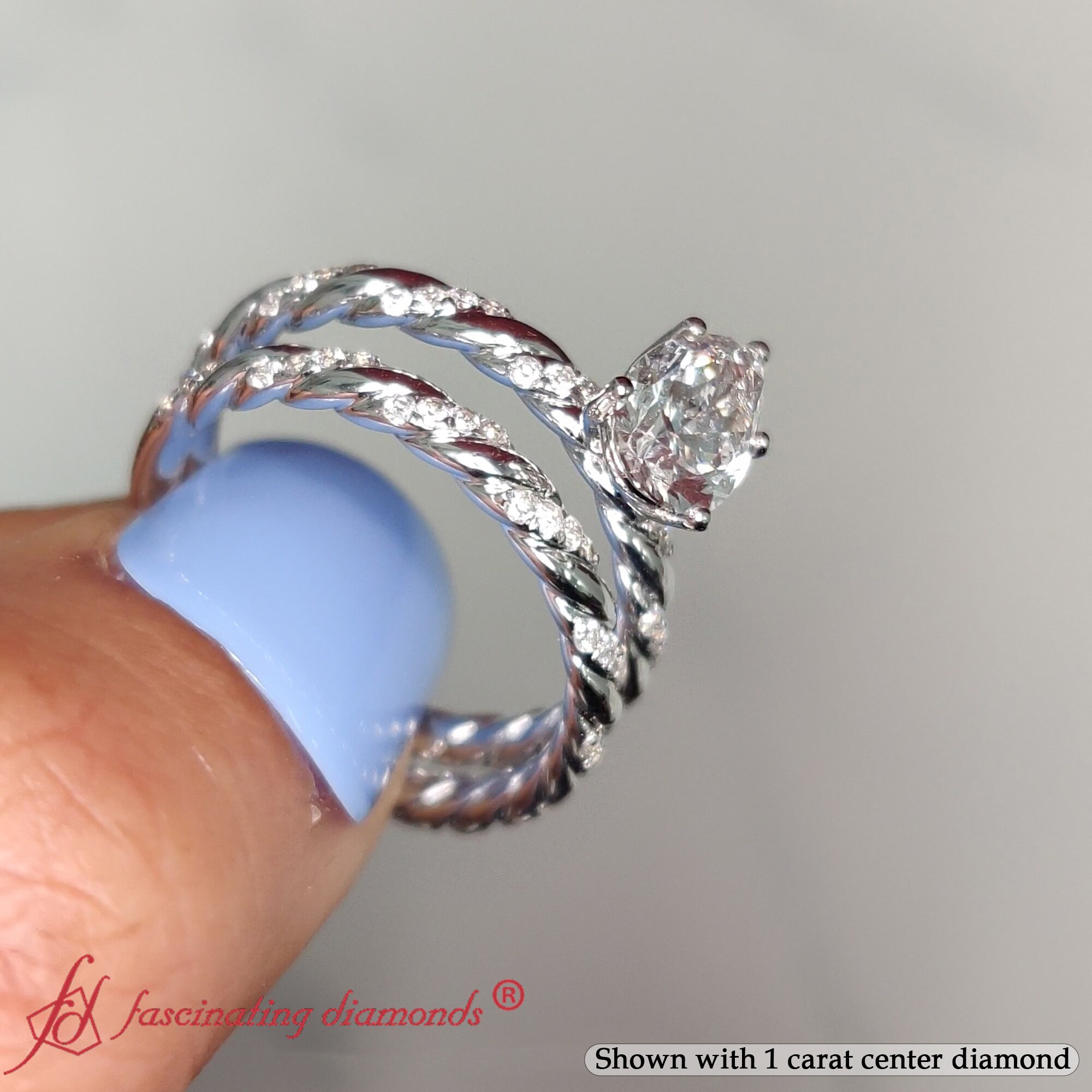 1.30 Carat Pear Shaped Twisted Diamond Wedding Ring Set with 14K White Gold White Diamond