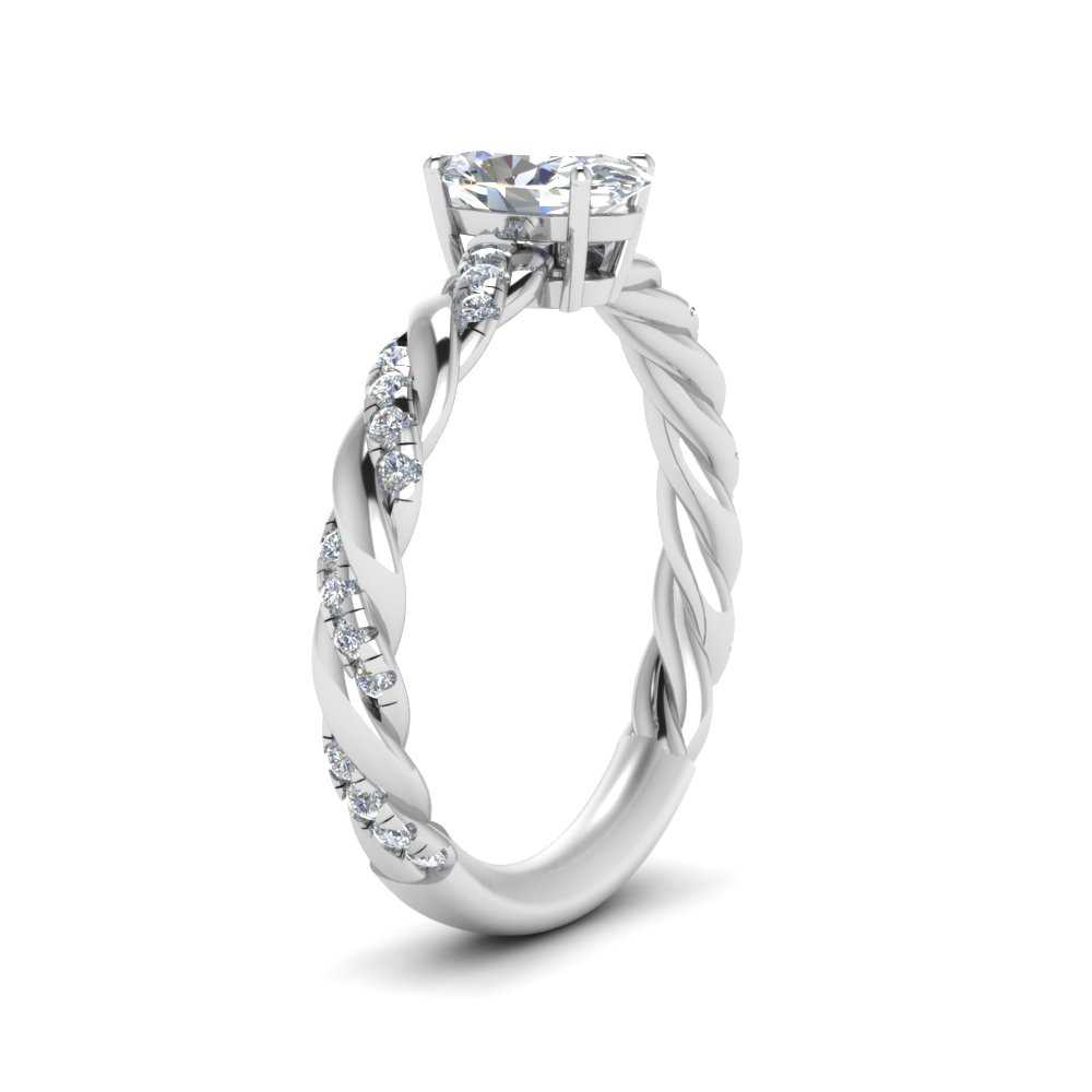 Oval Rope Style Gemstone Engagement Ring with 14K White Gold White Diamond