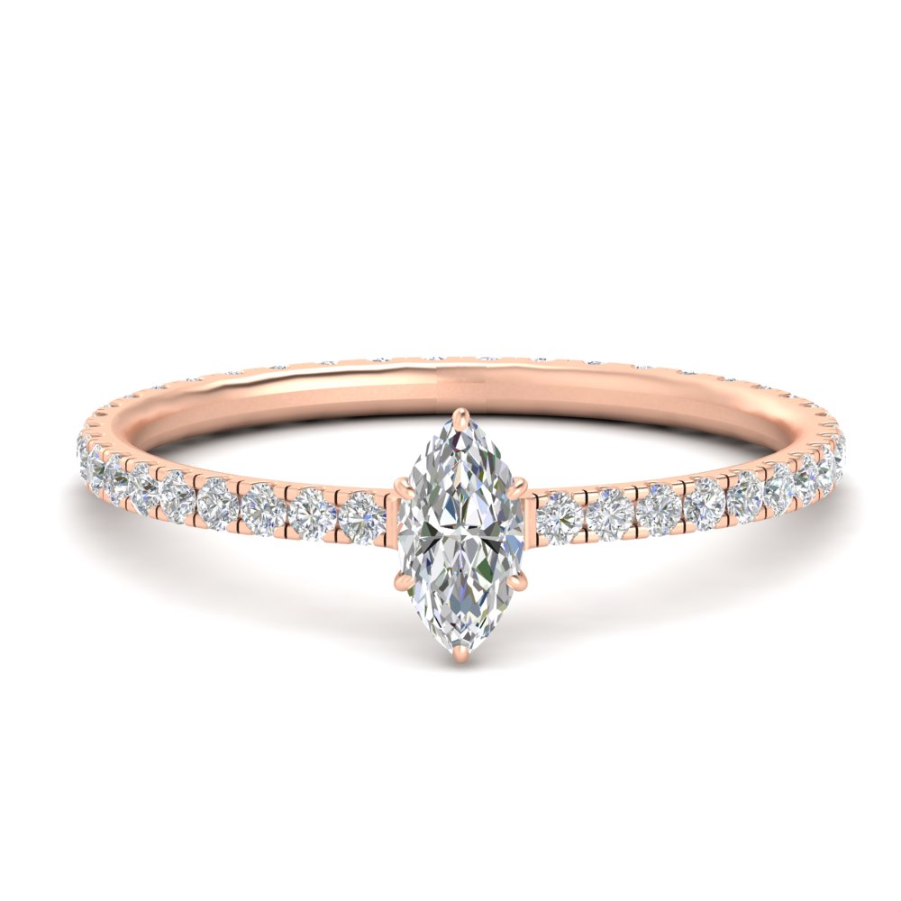 1 Ct. Marquise Cut Diamond Hidden Halo Ring with 14K Rose Gold White Diamond