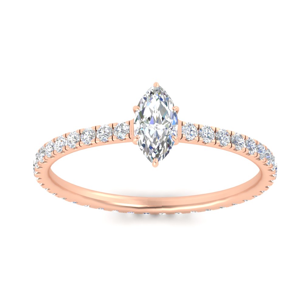 1 Ct. Marquise Cut Diamond Hidden Halo Ring with 14K Rose Gold White Diamond