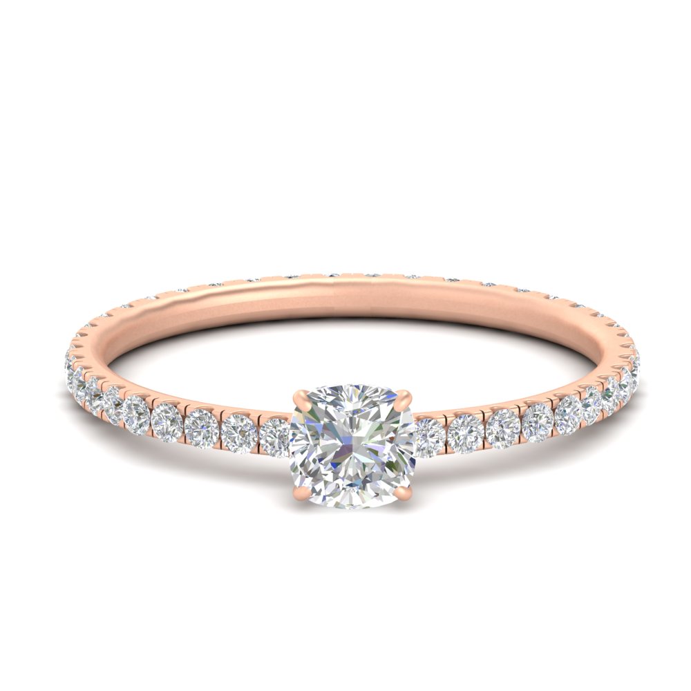 1 Carat Cushion Diamond Eternity Engagement Ring with 14K Rose Gold White Diamond