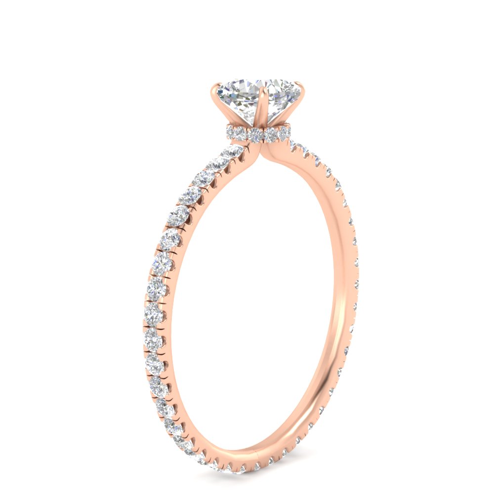 1 Carat Cushion Diamond Eternity Engagement Ring with 14K Rose Gold White Diamond