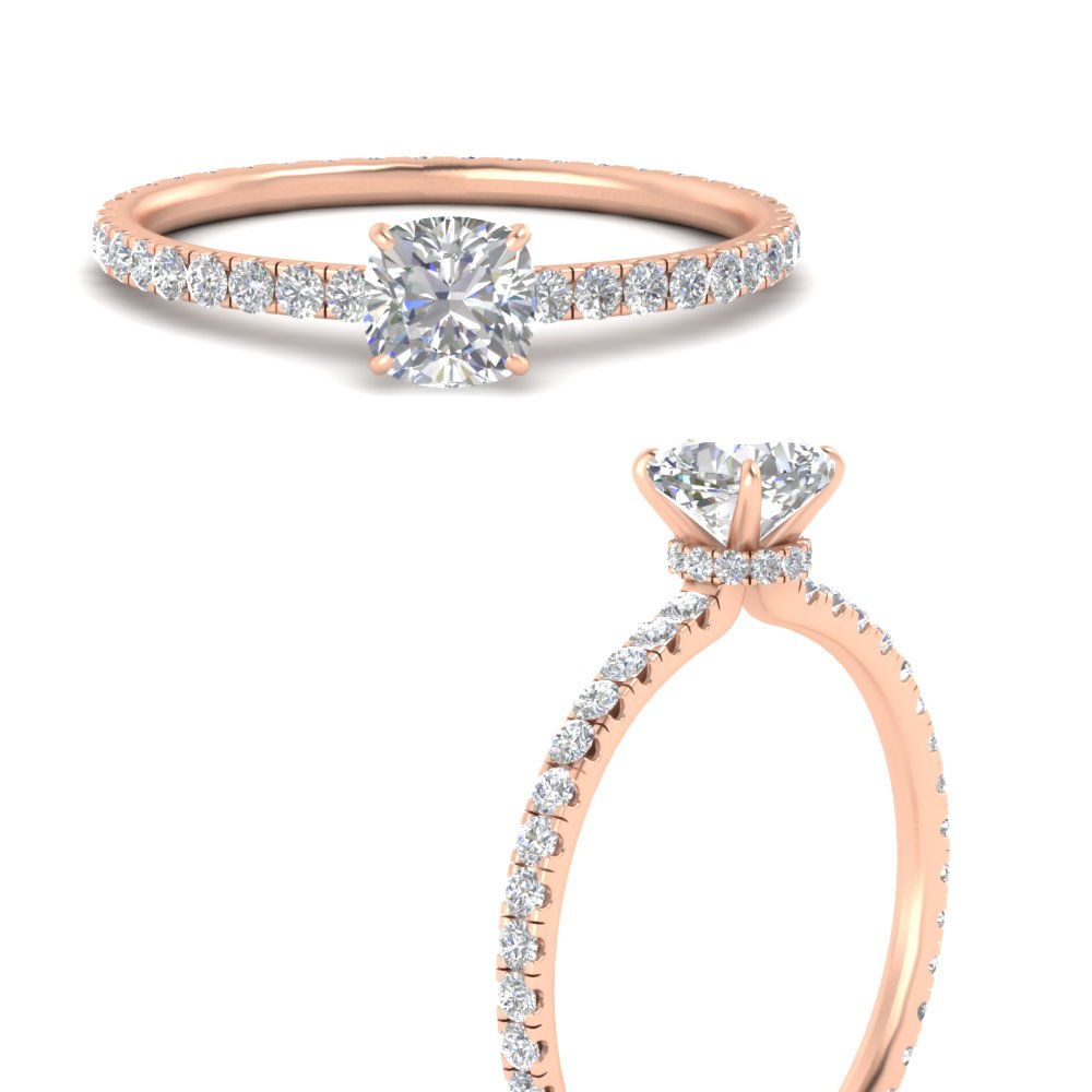 1 Carat Cushion Diamond Eternity Engagement Ring with 14K Rose Gold White Diamond