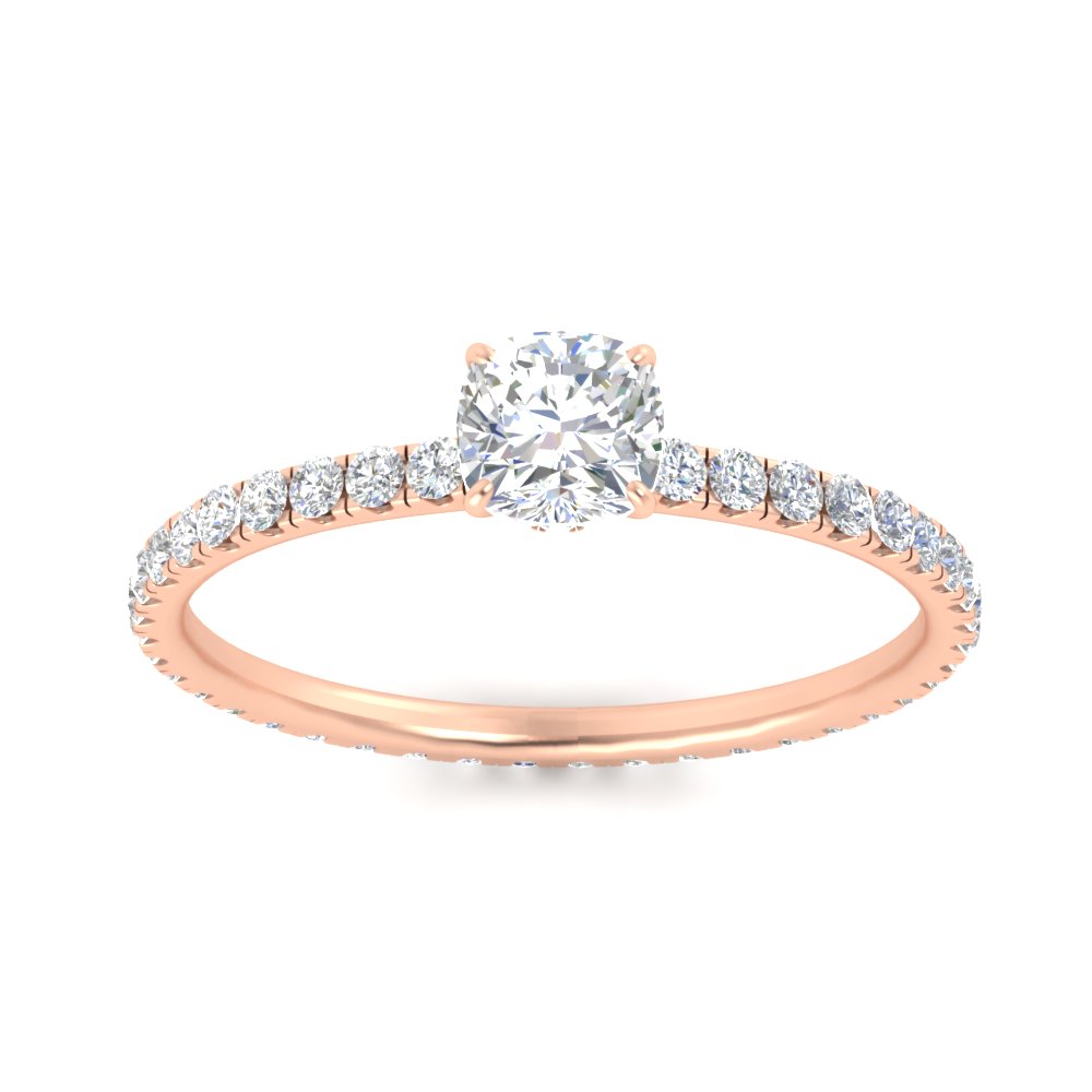 1 Carat Cushion Diamond Eternity Engagement Ring with 14K Rose Gold White Diamond