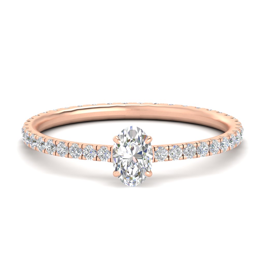 1 Carat Oval Shaped Diamond Eternity Engagement Ring with 14K Rose Gold White Diamond