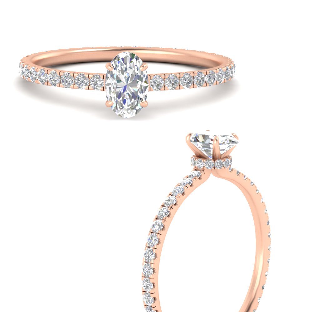 1 Carat Oval Shaped Diamond Eternity Engagement Ring with 14K Rose Gold White Diamond
