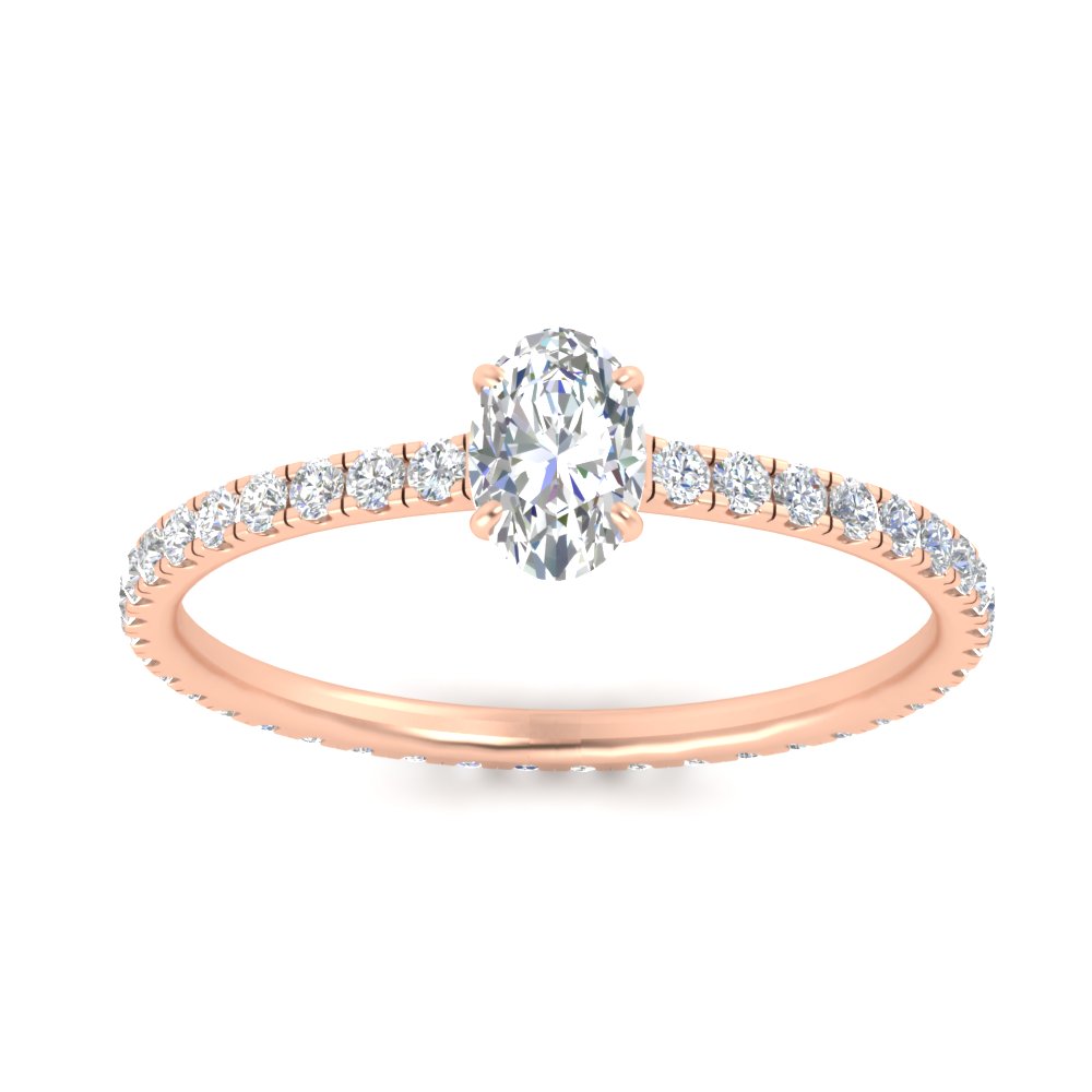 1 Carat Oval Shaped Diamond Eternity Engagement Ring with 14K Rose Gold White Diamond