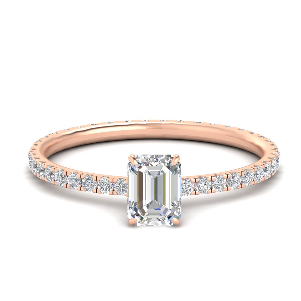1 Ct. Emerald Hidden Halo Eternity Diamond Engagement Ring with 14K Rose Gold White Diamond