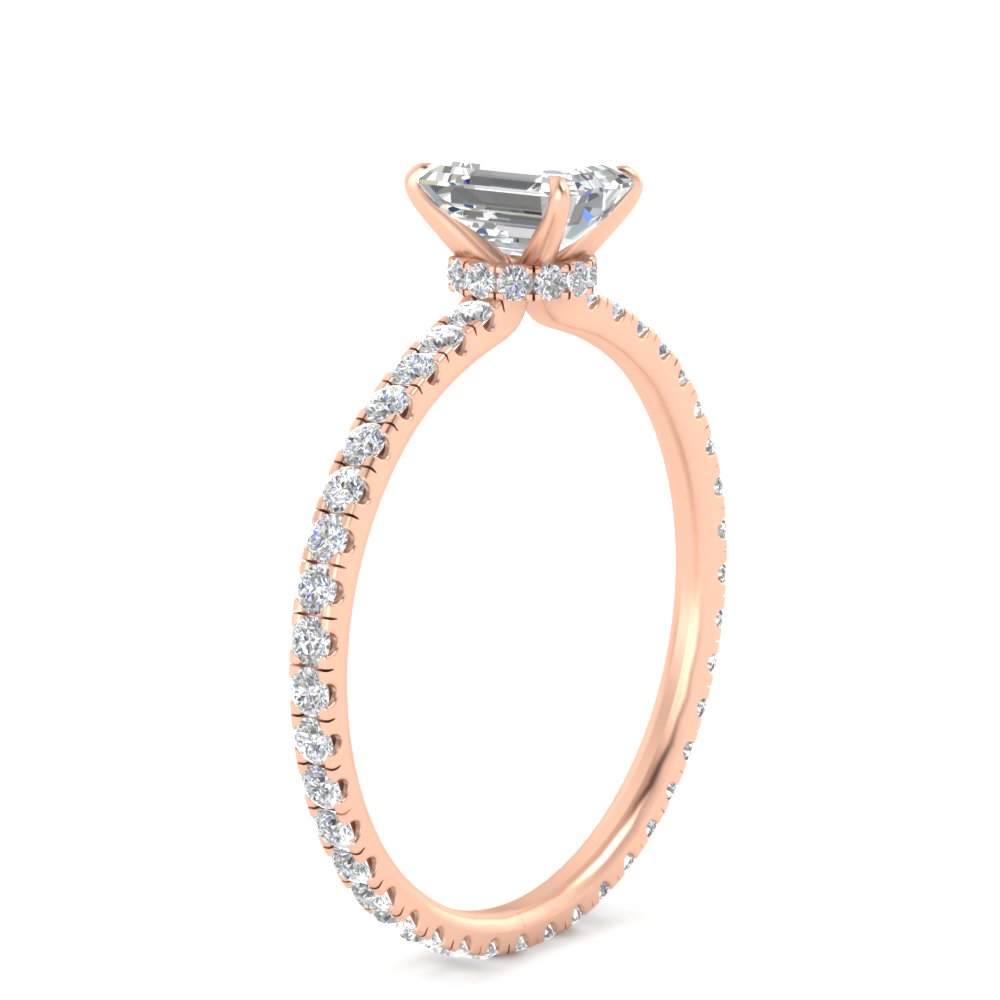 1 Ct. Emerald Hidden Halo Eternity Diamond Engagement Ring with 14K Rose Gold White Diamond