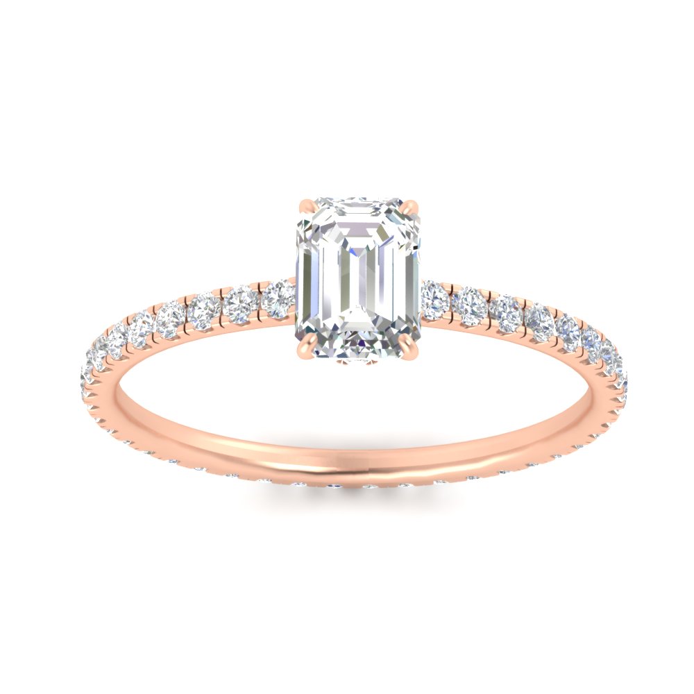 1 Ct. Emerald Hidden Halo Eternity Diamond Engagement Ring with 14K Rose Gold White Diamond
