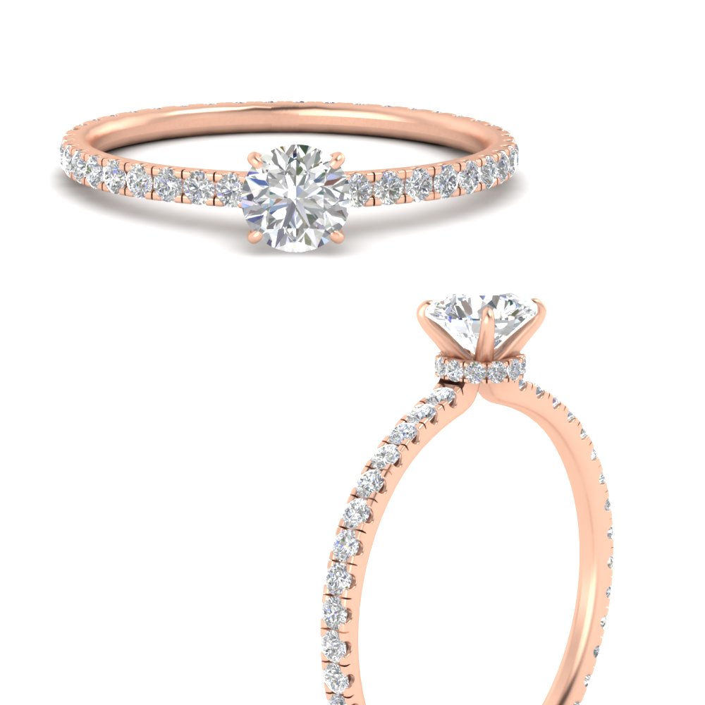 1 Ct. Round Cut Hidden Halo Engagement Ring with 14K Rose Gold White Diamond
