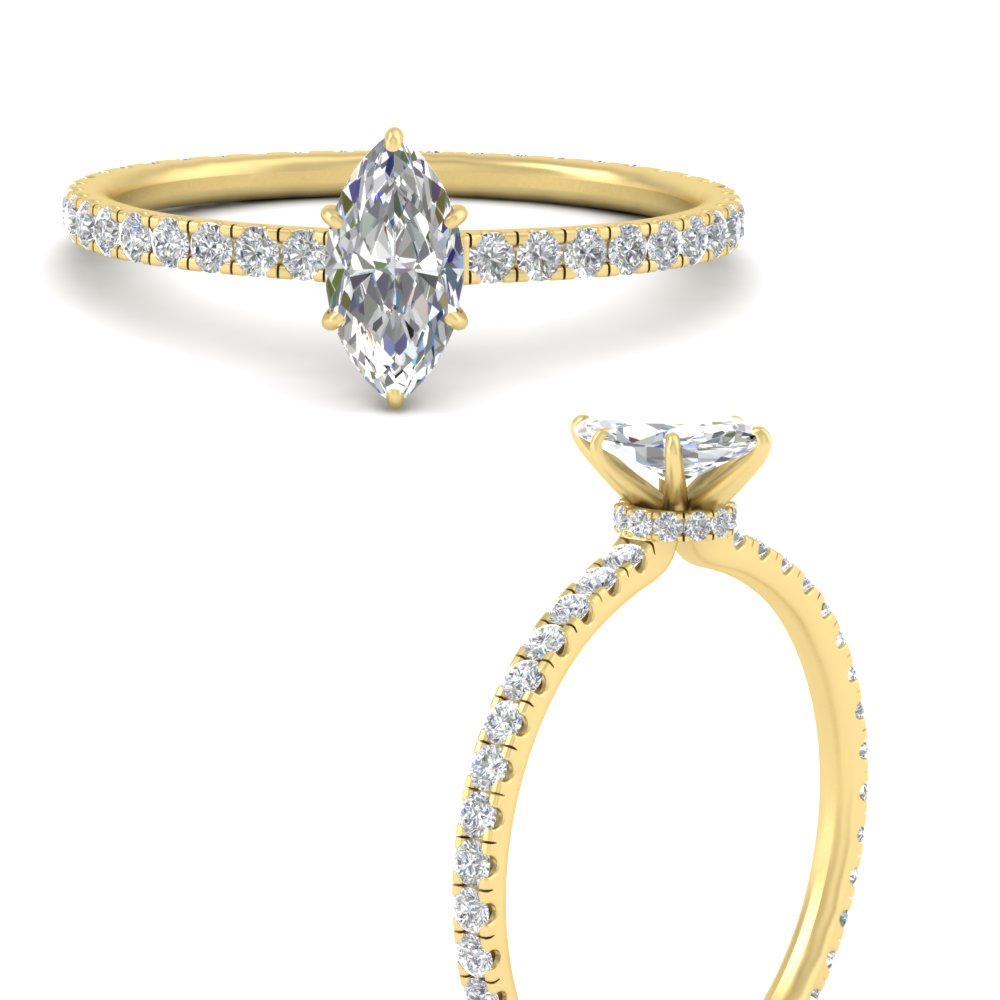2 Carat Hidden Halo Lab Diamond Marquise Cut Ring with 14K Yellow Gold White Diamond