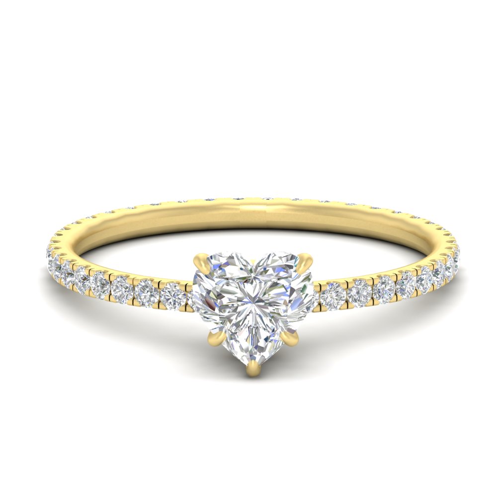 2 Ctw. Heart Shaped Lab Diamond Wedding Ring with 14K Yellow Gold White Diamond