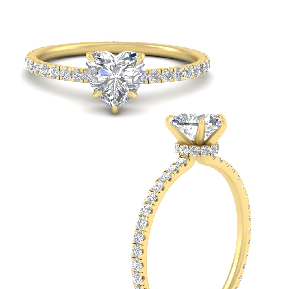 2 Ctw. Heart Shaped Lab Diamond Wedding Ring with 14K Yellow Gold White Diamond