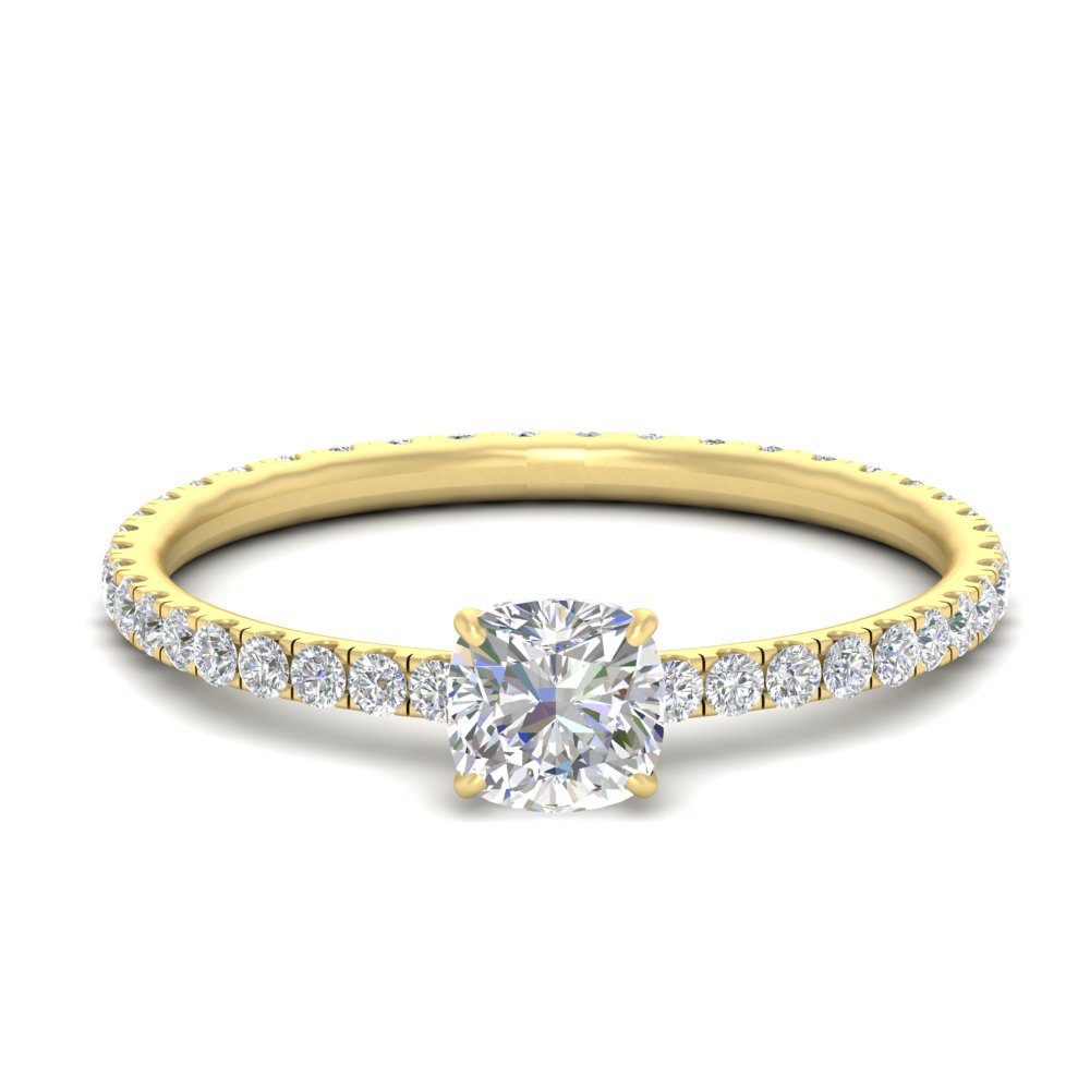 2 Ctw. Hidden Halo Cushion Lab Created Diamond Ring with 14K Yellow Gold White Diamond