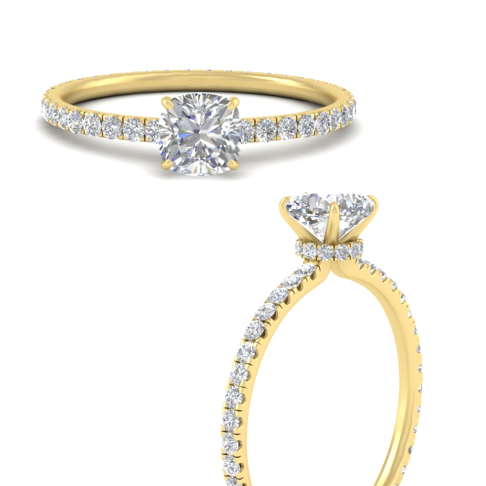 2 Ctw. Hidden Halo Cushion Lab Created Diamond Ring with 14K Yellow Gold White Diamond
