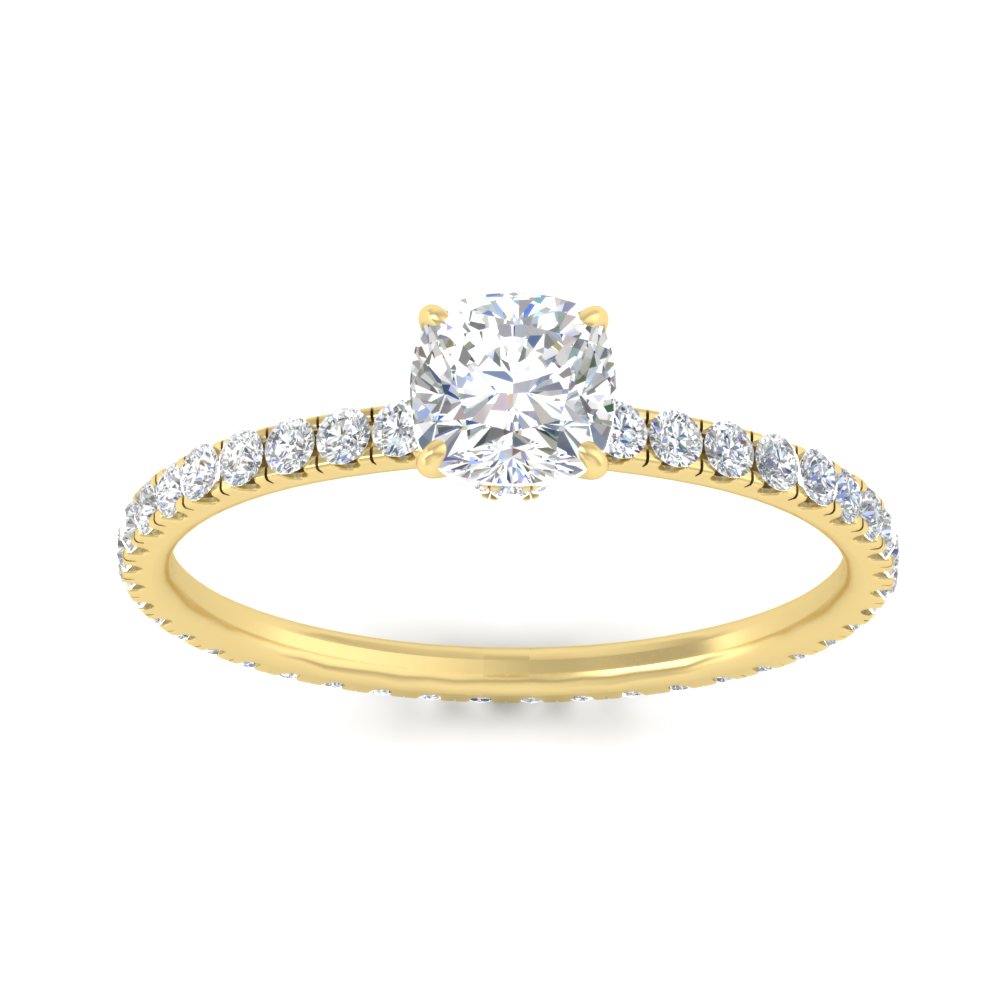 2 Ctw. Hidden Halo Cushion Lab Created Diamond Ring with 14K Yellow Gold White Diamond