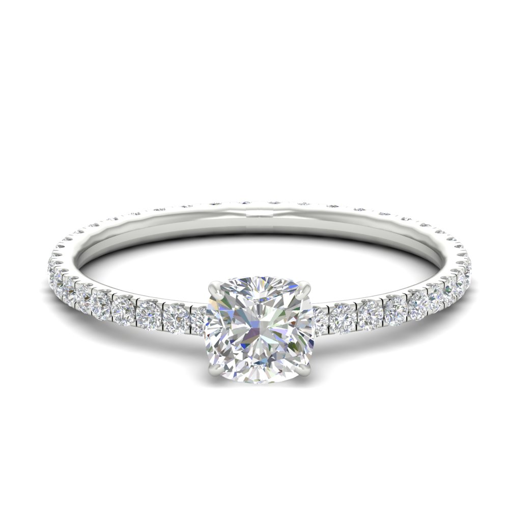 3 Carat Cushion Cut Lab Diamond Wedding Ring with 14K White Gold White Diamond
