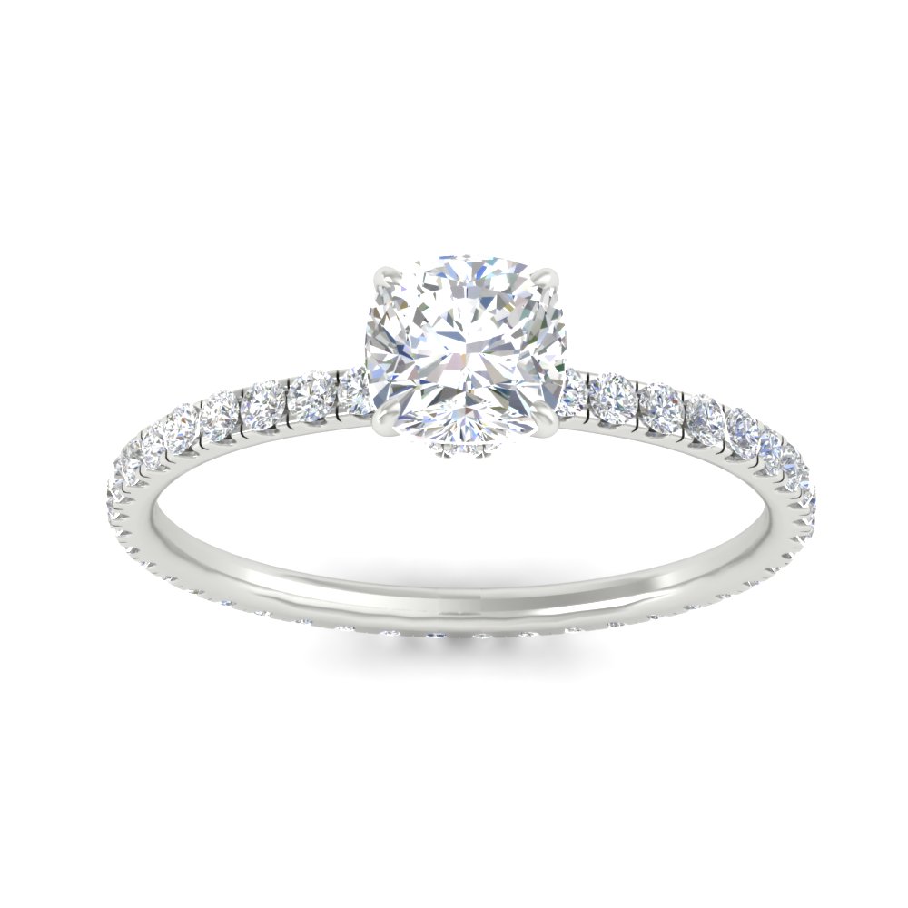 3 Carat Cushion Cut Lab Diamond Wedding Ring with 14K White Gold White Diamond