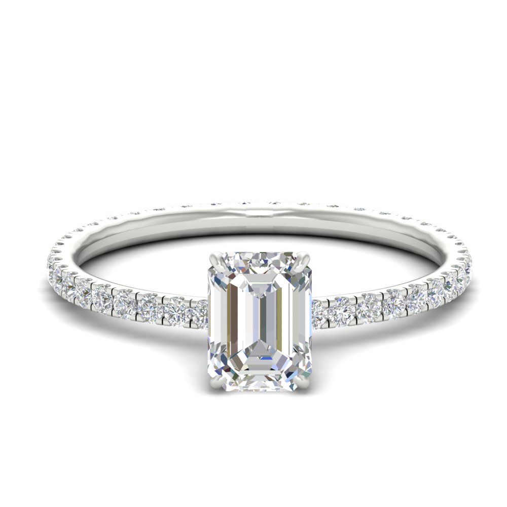 3 Carat Emerald Lab Diamond Hidden Halo Ring with 14K White Gold White Diamond
