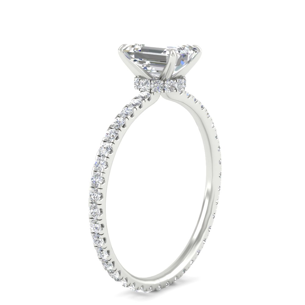3 Carat Emerald Lab Diamond Hidden Halo Ring with 14K White Gold White Diamond
