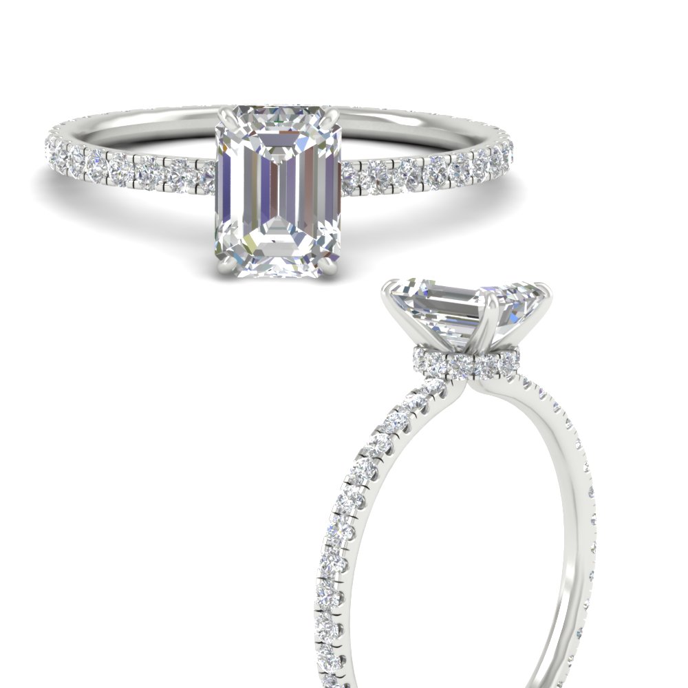3 Carat Emerald Lab Diamond Hidden Halo Ring with 14K White Gold White Diamond