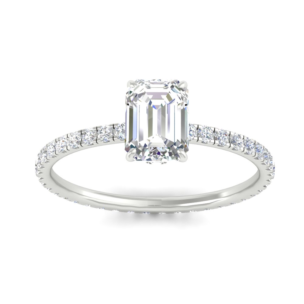 3 Carat Emerald Lab Diamond Hidden Halo Ring with 14K White Gold White Diamond