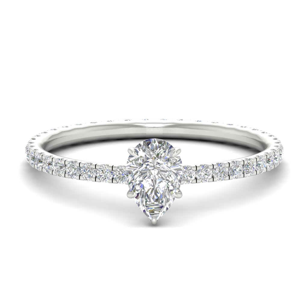 3 Carat Pear Shaped Lab Diamond wedding Ring with 14K White Gold White Diamond