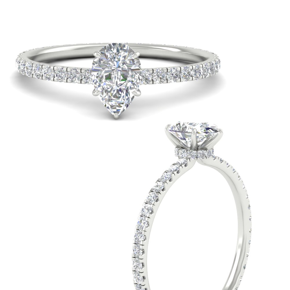 3 Carat Pear Shaped Lab Diamond wedding Ring with 14K White Gold White Diamond