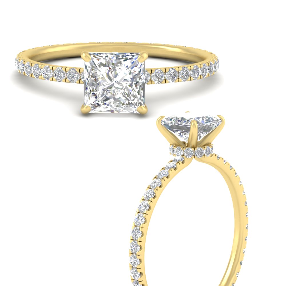 3.50 Carat Princess Cut Lab Diamond Halo Engagement Ring with 14K Yellow Gold White Diamond