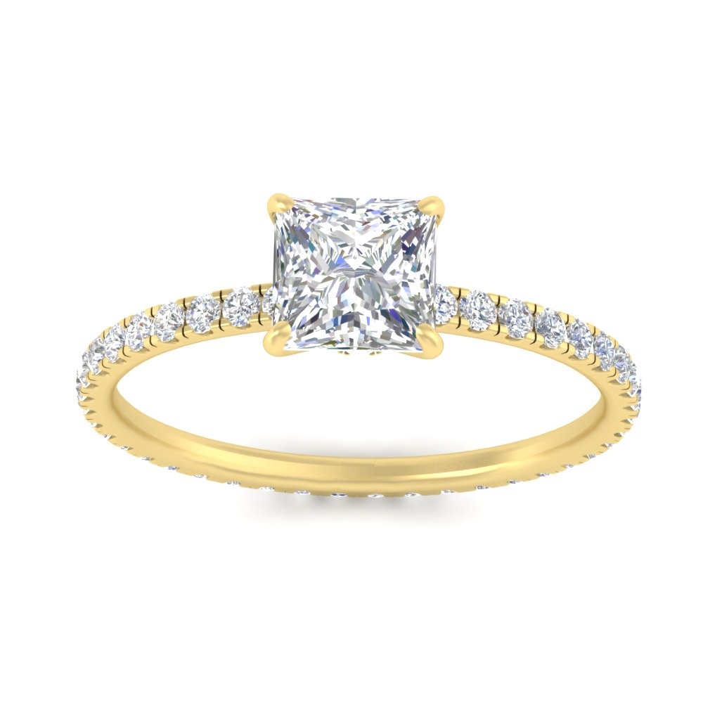 3.50 Carat Princess Cut Lab Diamond Halo Engagement Ring with 14K Yellow Gold White Diamond