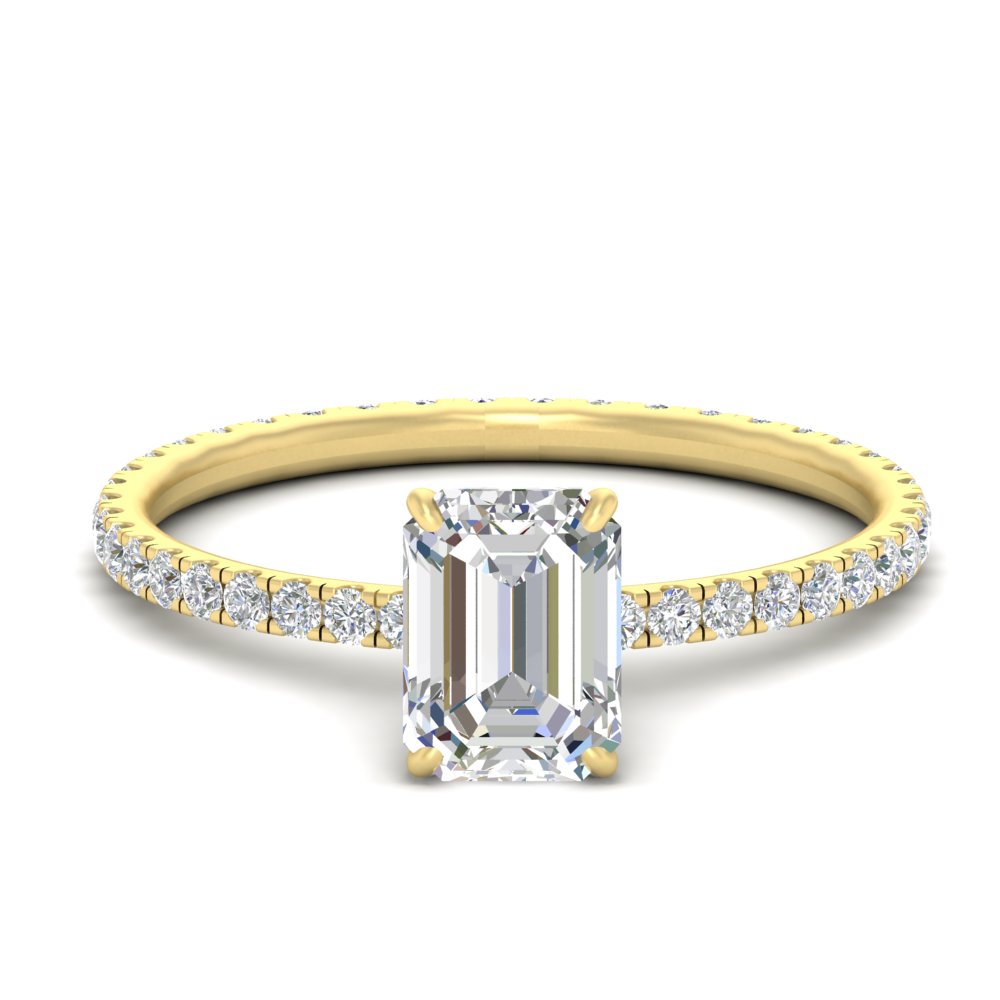3.50 Ct. Emerald Cut Lab Diamond Full Eternity Ring with 14K Yellow Gold White Diamond