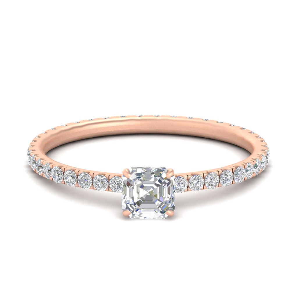 Asscher Cut 1 Carat Diamond Full Eternity Ring with 14K Rose Gold White Diamond