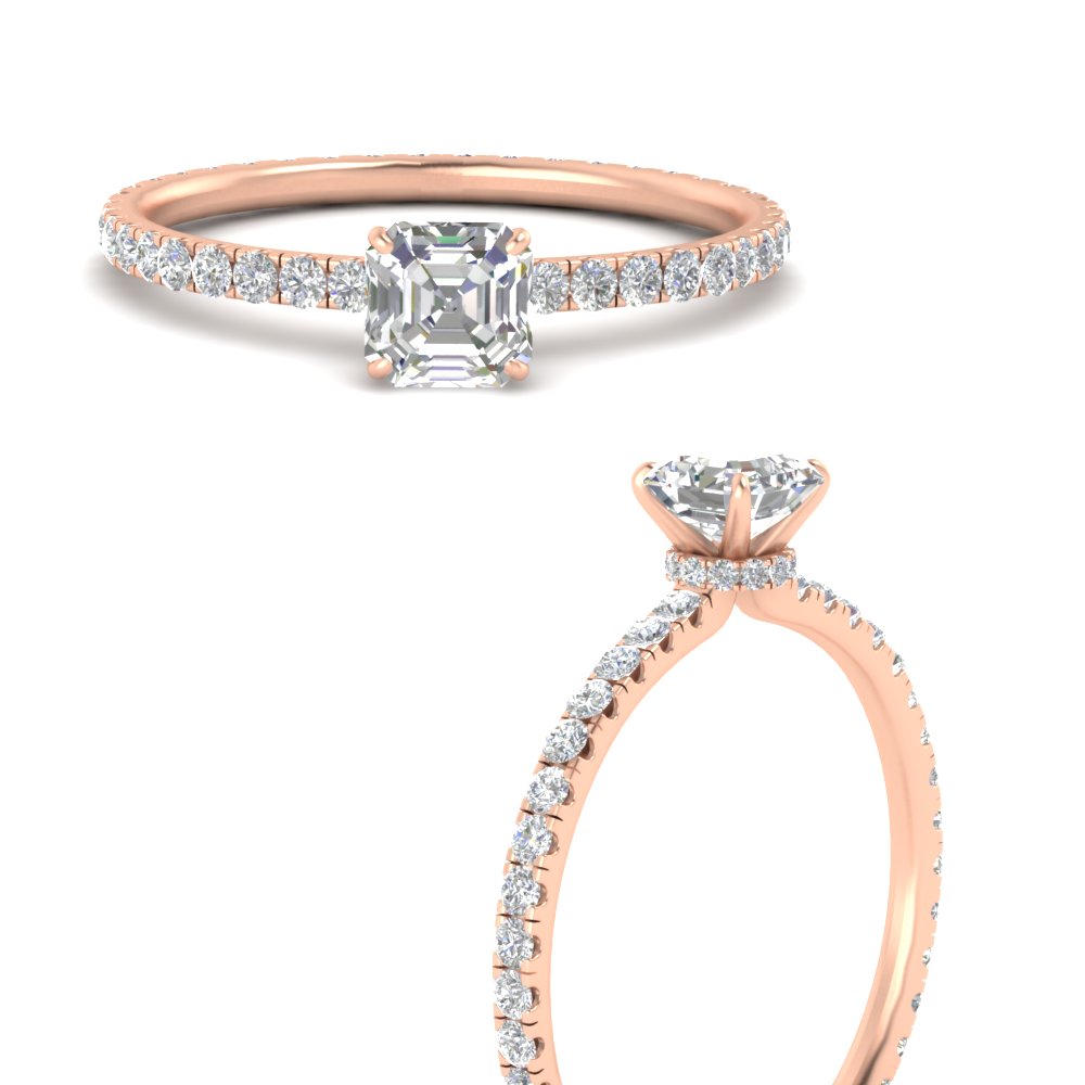 Asscher Cut 1 Carat Diamond Full Eternity Ring with 14K Rose Gold White Diamond
