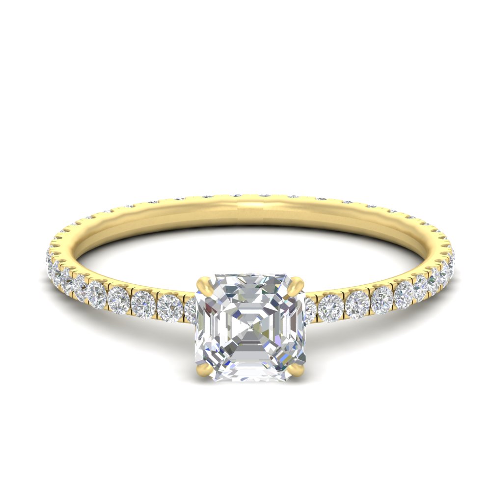 Asscher Cut 3.50 Carat Lab Diamond Eternity Wedding Ring with 14K Yellow Gold White Diamond