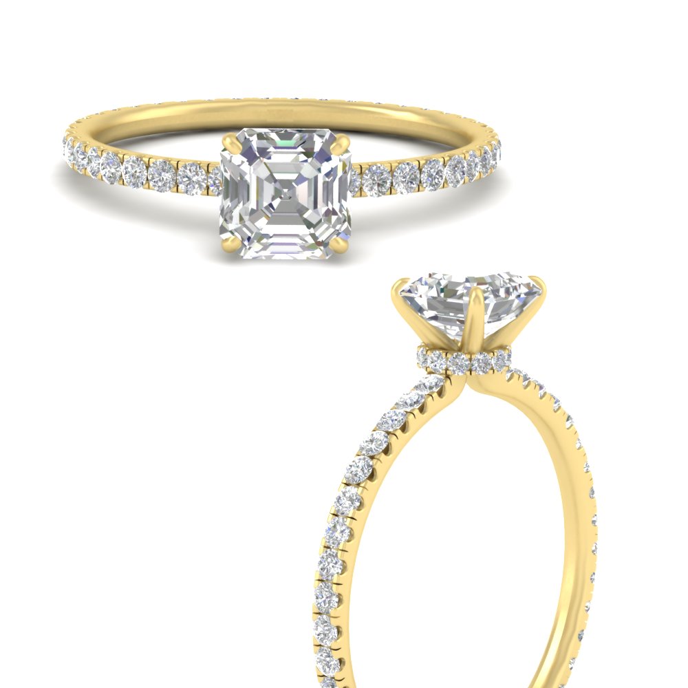Asscher Cut 3.50 Carat Lab Diamond Eternity Wedding Ring with 14K Yellow Gold White Diamond