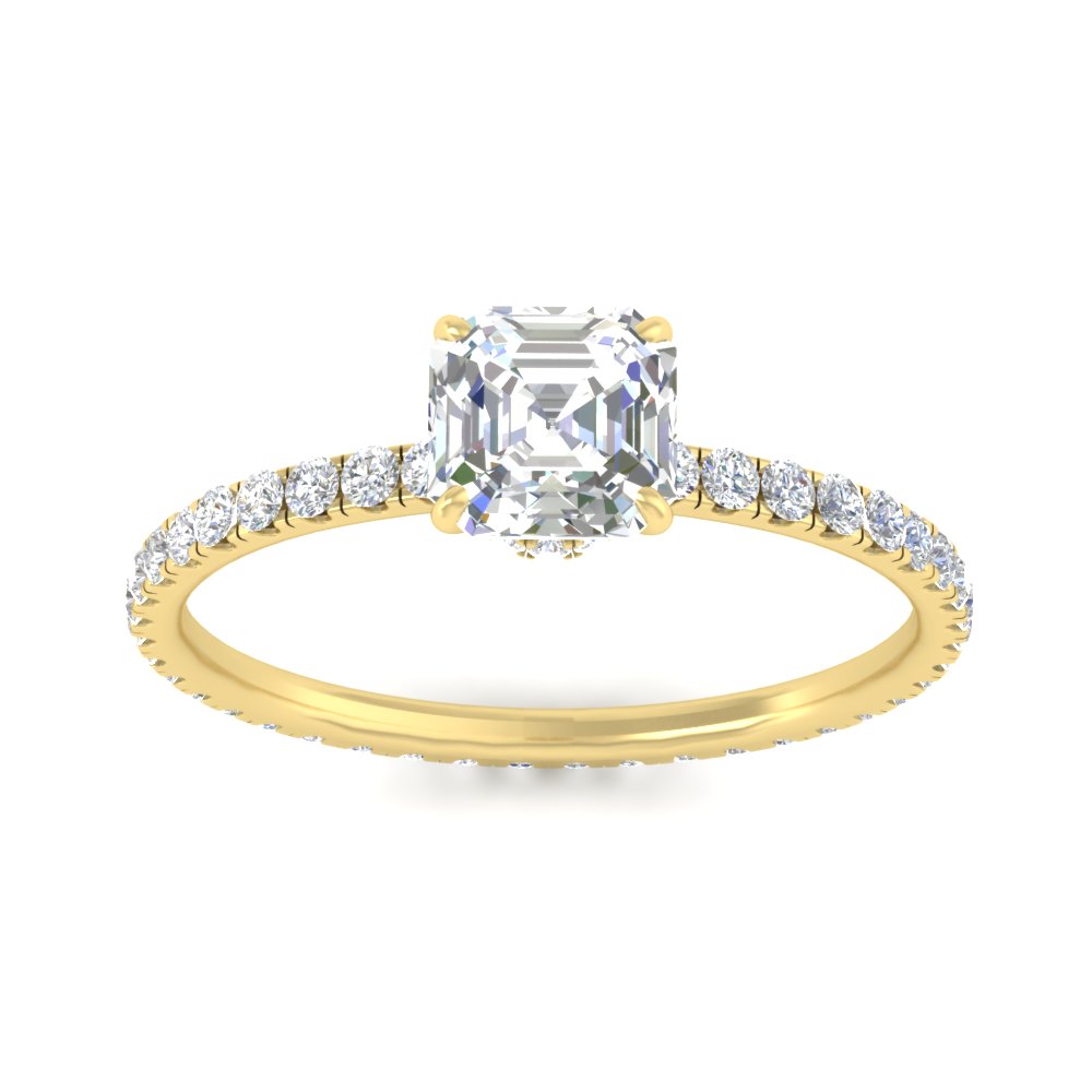 Asscher Cut 3.50 Carat Lab Diamond Eternity Wedding Ring with 14K Yellow Gold White Diamond
