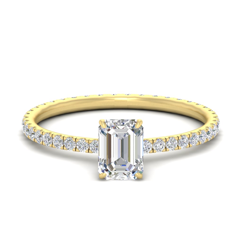 Beautiful Emerald Cut Lab Diamond 2 Carat Ring with 14K Yellow Gold White Diamond