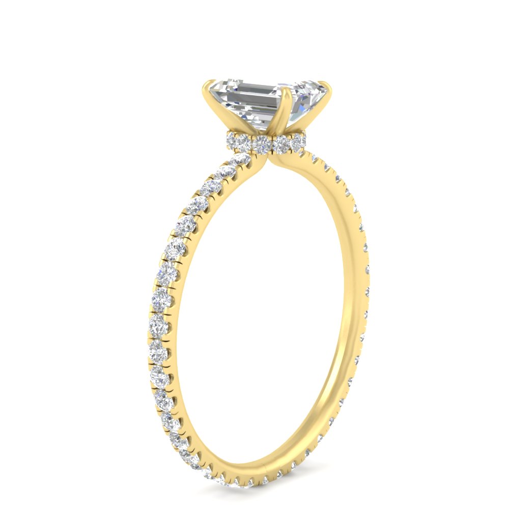 Beautiful Emerald Cut Lab Diamond 2 Carat Ring with 14K Yellow Gold White Diamond